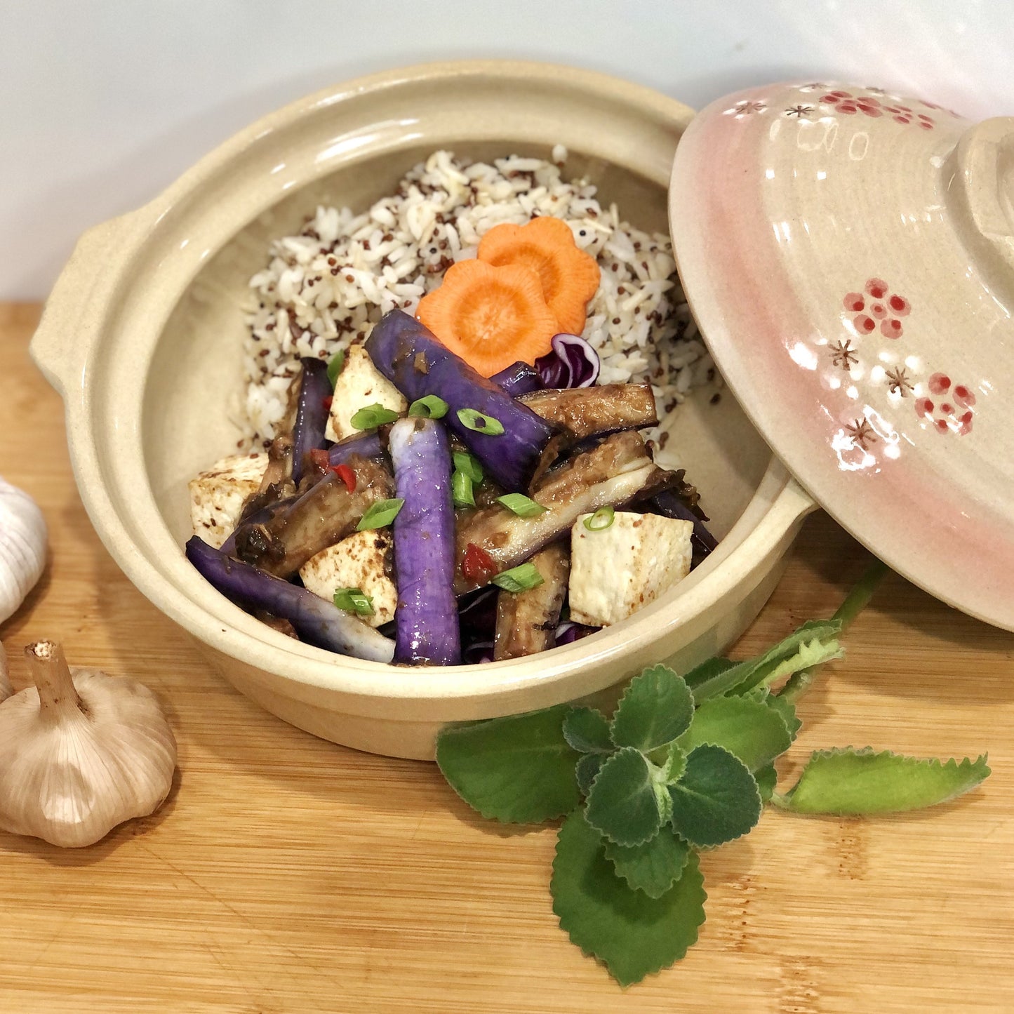 Braised Eggplant & Tofu Bowl (Mildly Spicy)